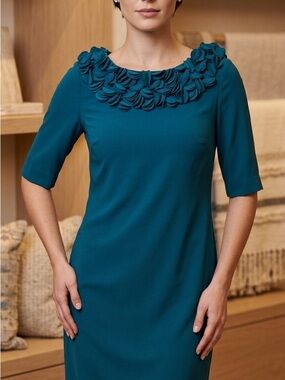 Taylor Teal Petal-Trim Tunic Top